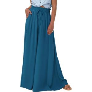 image:imagePRETTYGARDEN Womens 2026 Summer Wide Leg Palazzo Pants High Waisted Flowy Pockets Trendy Casual Lounge Boho Beach TrousersLake Blue