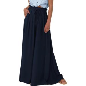 image:imagePRETTYGARDEN Womens 2026 Summer Wide Leg Palazzo Pants High Waisted Flowy Pockets Trendy Casual Lounge Boho Beach TrousersNavy