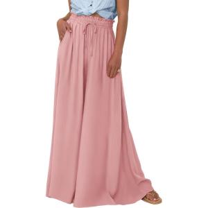 image:imagePRETTYGARDEN Womens 2026 Summer Wide Leg Palazzo Pants High Waisted Flowy Pockets Trendy Casual Lounge Boho Beach TrousersPink