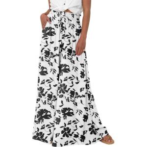 image:imagePRETTYGARDEN Womens 2026 Summer Wide Leg Palazzo Pants High Waisted Flowy Pockets Trendy Casual Lounge Boho Beach TrousersPrint Black