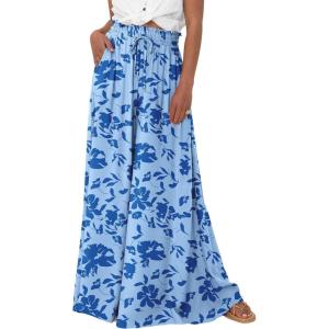 image:imagePRETTYGARDEN Womens 2026 Summer Wide Leg Palazzo Pants High Waisted Flowy Pockets Trendy Casual Lounge Boho Beach TrousersPrint Blue