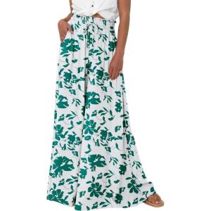 image:imagePRETTYGARDEN Womens 2026 Summer Wide Leg Palazzo Pants High Waisted Flowy Pockets Trendy Casual Lounge Boho Beach TrousersPrint Green