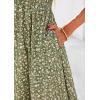 image:imagePRETTYGARDEN Boho Dresses for Women 2026 Summer Floral Short Sleeve V Neck Smocked Flowy Beach Vacation Maxi DressArmy Green Floral