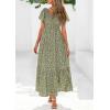 image:imagePRETTYGARDEN Boho Dresses for Women 2026 Summer Floral Short Sleeve V Neck Smocked Flowy Beach Vacation Maxi DressArmy Green Floral