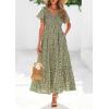 image:imagePRETTYGARDEN Boho Dresses for Women 2026 Summer Floral Short Sleeve V Neck Smocked Flowy Beach Vacation Maxi DressArmy Green Floral