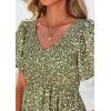 image:imagePRETTYGARDEN Boho Dresses for Women 2026 Summer Floral Short Sleeve V Neck Smocked Flowy Beach Vacation Maxi DressArmy Green Floral