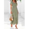 image:imagePRETTYGARDEN Boho Dresses for Women 2026 Summer Floral Short Sleeve V Neck Smocked Flowy Beach Vacation Maxi DressArmy Green Floral