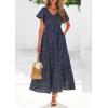image:imagePRETTYGARDEN Boho Dresses for Women 2026 Summer Floral Short Sleeve V Neck Smocked Flowy Beach Vacation Maxi DressBlack Blue Floral