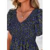 image:imagePRETTYGARDEN Boho Dresses for Women 2026 Summer Floral Short Sleeve V Neck Smocked Flowy Beach Vacation Maxi DressBlack Blue Floral