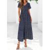 image:imagePRETTYGARDEN Boho Dresses for Women 2026 Summer Floral Short Sleeve V Neck Smocked Flowy Beach Vacation Maxi DressBlack Blue Floral