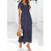 image:imagePRETTYGARDEN Boho Dresses for Women 2026 Summer Floral Short Sleeve V Neck Smocked Flowy Beach Vacation Maxi DressBlack Blue Floral