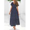 image:imagePRETTYGARDEN Boho Dresses for Women 2026 Summer Floral Short Sleeve V Neck Smocked Flowy Beach Vacation Maxi DressBlack Blue Floral