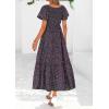 image:imagePRETTYGARDEN Boho Dresses for Women 2026 Summer Floral Short Sleeve V Neck Smocked Flowy Beach Vacation Maxi DressBlack Purple Floral
