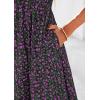 image:imagePRETTYGARDEN Boho Dresses for Women 2026 Summer Floral Short Sleeve V Neck Smocked Flowy Beach Vacation Maxi DressBlack Purple Floral