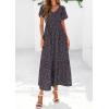 image:imagePRETTYGARDEN Boho Dresses for Women 2026 Summer Floral Short Sleeve V Neck Smocked Flowy Beach Vacation Maxi DressBlack Purple Floral