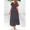 image:imagePRETTYGARDEN Boho Dresses for Women 2026 Summer Floral Short Sleeve V Neck Smocked Flowy Beach Vacation Maxi DressBlack Purple Floral