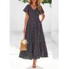 image:imagePRETTYGARDEN Boho Dresses for Women 2026 Summer Floral Short Sleeve V Neck Smocked Flowy Beach Vacation Maxi DressBlack Purple Floral