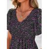 image:imagePRETTYGARDEN Boho Dresses for Women 2026 Summer Floral Short Sleeve V Neck Smocked Flowy Beach Vacation Maxi DressBlack Purple Floral