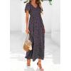 image:imagePRETTYGARDEN Boho Dresses for Women 2026 Summer Floral Short Sleeve V Neck Smocked Flowy Beach Vacation Maxi DressBlack Purple Floral