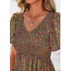image:imagePRETTYGARDEN Boho Dresses for Women 2026 Summer Floral Short Sleeve V Neck Smocked Flowy Beach Vacation Maxi DressGreen Red Floral