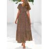 image:imagePRETTYGARDEN Boho Dresses for Women 2026 Summer Floral Short Sleeve V Neck Smocked Flowy Beach Vacation Maxi DressGreen Red Floral
