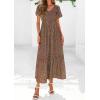 image:imagePRETTYGARDEN Boho Dresses for Women 2026 Summer Floral Short Sleeve V Neck Smocked Flowy Beach Vacation Maxi DressGreen Red Floral