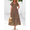 image:imagePRETTYGARDEN Boho Dresses for Women 2026 Summer Floral Short Sleeve V Neck Smocked Flowy Beach Vacation Maxi DressGreen Red Floral