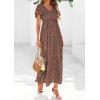 image:imagePRETTYGARDEN Boho Dresses for Women 2026 Summer Floral Short Sleeve V Neck Smocked Flowy Beach Vacation Maxi DressGreen Red Floral