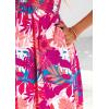 image:imagePRETTYGARDEN Boho Dresses for Women 2026 Summer Floral Short Sleeve V Neck Smocked Flowy Beach Vacation Maxi DressPink Floral