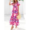 image:imagePRETTYGARDEN Boho Dresses for Women 2026 Summer Floral Short Sleeve V Neck Smocked Flowy Beach Vacation Maxi DressPink Floral