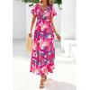 image:imagePRETTYGARDEN Boho Dresses for Women 2026 Summer Floral Short Sleeve V Neck Smocked Flowy Beach Vacation Maxi DressPink Floral