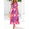 image:imagePRETTYGARDEN Boho Dresses for Women 2026 Summer Floral Short Sleeve V Neck Smocked Flowy Beach Vacation Maxi DressPink Floral