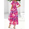 image:imagePRETTYGARDEN Boho Dresses for Women 2026 Summer Floral Short Sleeve V Neck Smocked Flowy Beach Vacation Maxi DressPink Floral