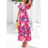 image:imagePRETTYGARDEN Boho Dresses for Women 2026 Summer Floral Short Sleeve V Neck Smocked Flowy Beach Vacation Maxi DressPink Floral