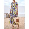 image:imagePRETTYGARDEN Boho Dresses for Women 2026 Summer Floral Short Sleeve V Neck Smocked Flowy Beach Vacation Maxi DressPurple Yellow Floral