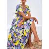 image:imagePRETTYGARDEN Boho Dresses for Women 2026 Summer Floral Short Sleeve V Neck Smocked Flowy Beach Vacation Maxi DressPurple Yellow Floral
