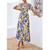 image:imagePRETTYGARDEN Boho Dresses for Women 2026 Summer Floral Short Sleeve V Neck Smocked Flowy Beach Vacation Maxi DressPurple Yellow Floral