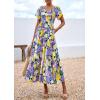 image:imagePRETTYGARDEN Boho Dresses for Women 2026 Summer Floral Short Sleeve V Neck Smocked Flowy Beach Vacation Maxi DressPurple Yellow Floral