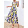 image:imagePRETTYGARDEN Boho Dresses for Women 2026 Summer Floral Short Sleeve V Neck Smocked Flowy Beach Vacation Maxi DressPurple Yellow Floral