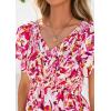 image:imagePRETTYGARDEN Boho Dresses for Women 2026 Summer Floral Short Sleeve V Neck Smocked Flowy Beach Vacation Maxi DressWhite Pink Floral