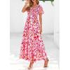 image:imagePRETTYGARDEN Boho Dresses for Women 2026 Summer Floral Short Sleeve V Neck Smocked Flowy Beach Vacation Maxi DressWhite Pink Floral