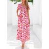 image:imagePRETTYGARDEN Boho Dresses for Women 2026 Summer Floral Short Sleeve V Neck Smocked Flowy Beach Vacation Maxi DressWhite Pink Floral