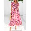 image:imagePRETTYGARDEN Boho Dresses for Women 2026 Summer Floral Short Sleeve V Neck Smocked Flowy Beach Vacation Maxi DressWhite Pink Floral