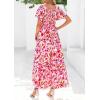 image:imagePRETTYGARDEN Boho Dresses for Women 2026 Summer Floral Short Sleeve V Neck Smocked Flowy Beach Vacation Maxi DressWhite Pink Floral