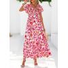 image:imagePRETTYGARDEN Boho Dresses for Women 2026 Summer Floral Short Sleeve V Neck Smocked Flowy Beach Vacation Maxi DressWhite Pink Floral