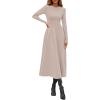 image:imagePRETTYGARDEN Cocktail Dresses for Women 2026 Elegant Classy Fall Long Sleeve Midi A Line Flowy Modest Winter Party DressApricot
