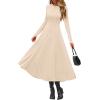 image:imagePRETTYGARDEN Cocktail Dresses for Women 2026 Elegant Classy Fall Long Sleeve Midi A Line Flowy Modest Winter Party DressBeige