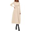 image:imagePRETTYGARDEN Cocktail Dresses for Women 2026 Elegant Classy Fall Long Sleeve Midi A Line Flowy Modest Winter Party DressBeige