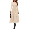 image:imagePRETTYGARDEN Cocktail Dresses for Women 2026 Elegant Classy Fall Long Sleeve Midi A Line Flowy Modest Winter Party DressBeige