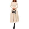 image:imagePRETTYGARDEN Cocktail Dresses for Women 2026 Elegant Classy Fall Long Sleeve Midi A Line Flowy Modest Winter Party DressBeige